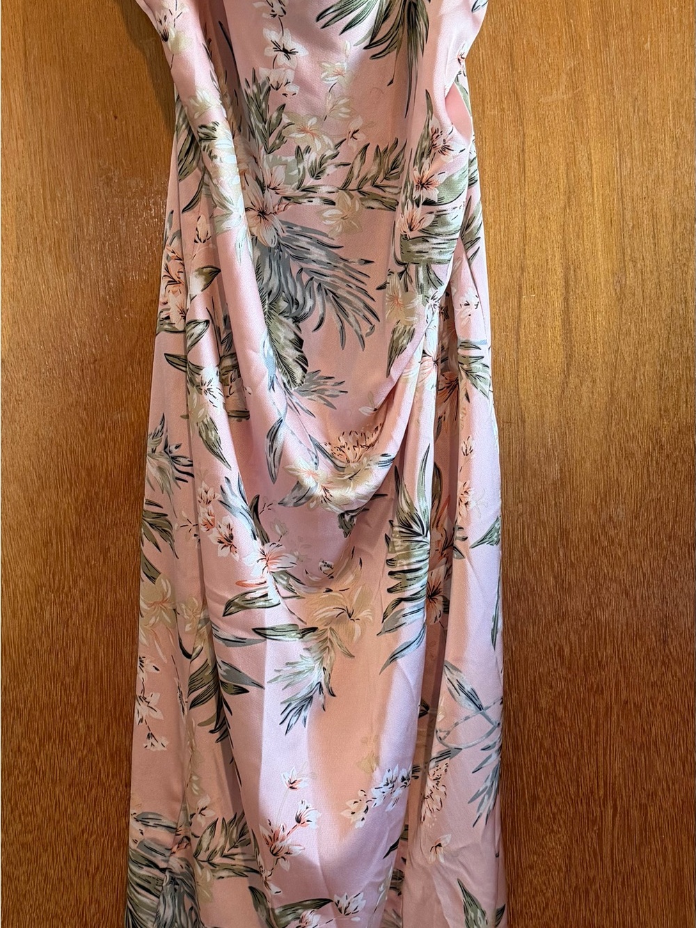 re:named Pink Floral Maxi Dress with Green Leaf Print